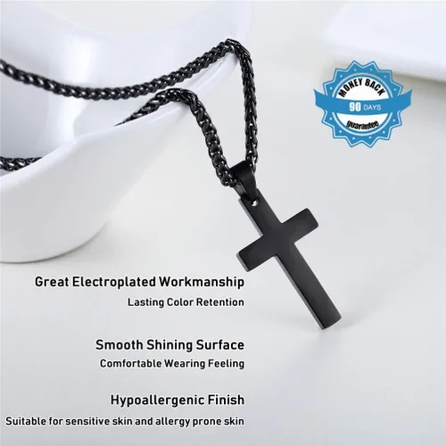 Miniatura 4 de PROSTEEL Collar de cruz para hombres y mujeres, acero inoxidable 316L, doradoplatanegrooro rosatono azul, hipoalergénico, dos tamaños, viene en caja