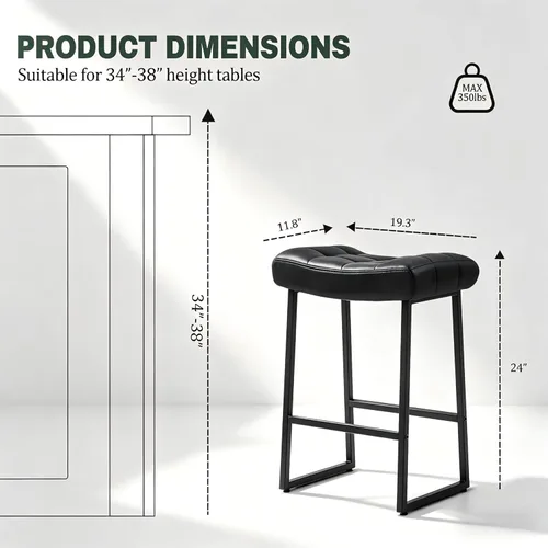 Miniatura 3 de RNKSFX Taburete de bar moderno negro para encimera de cocina sin respaldo de altura de mostrador con asiento tapizado de piel sintética y marco