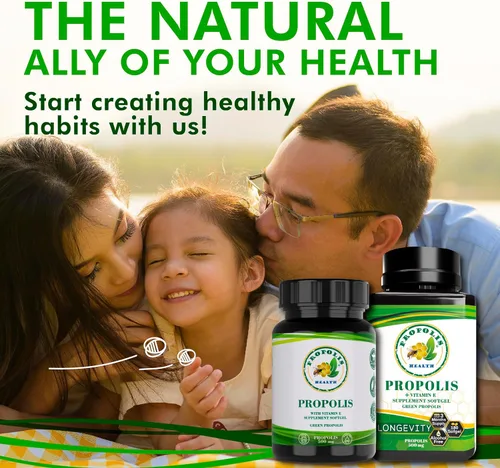Miniatura 9 de Propolis Health Cápsulas de propóleos 1000 mg diarios con vitamina E por dosis - Extracto de propóleo verde brasileño puro - Refuerzo inmunológico