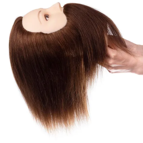 Miniatura 6 de Stancia Cabeza de maniquí masculino, cabeza de entrenamiento con cabello 100% humano, cabeza de maniquí de peluquero de 14 pulgadas, cabeza