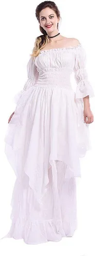 Miniatura 5 de SHOPESSA Vestido medieval para mujer, vestido renacentista de manga acampanada, vestido gótico victoriano con corsé