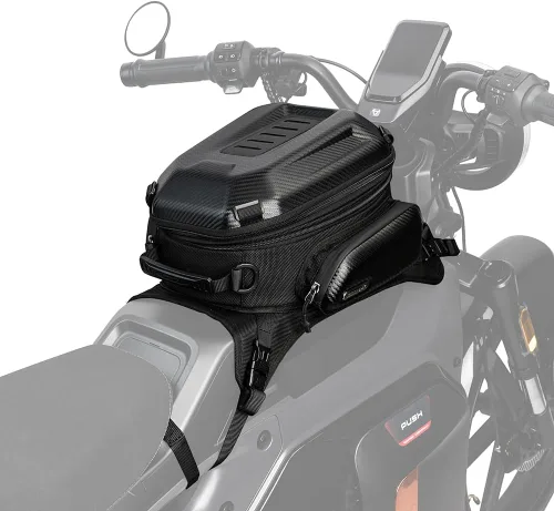 Miniatura 2 de Rhinowalk Bolsa de tanque para motocicleta, 15-18L expandible, almacenamiento impermeable para todo clima, fibra de carbono, color negro