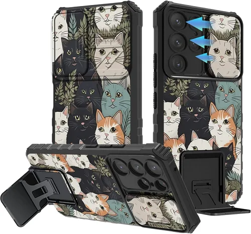 Miniatura 566 de Funda para Samsung Galaxy S22 Ultra 5G, Galaxy S22 Ultra con cubierta de cámara deslizante, funda resistente de doble capa con función atril Black