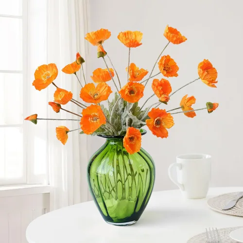 Miniatura 11 de JINWOE Flores bohemias, flores artificiales de amapola de durazno claro, 6 tallos de amapolas realistas, plantas falsas para mesa de boda, centro