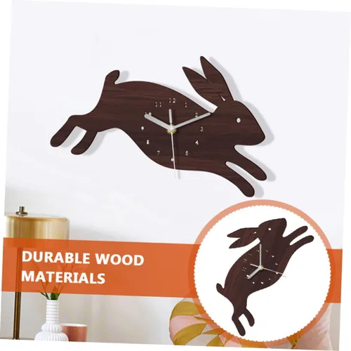 Miniatura 4 de BESPORTBLE Reloj de pared en forma de conejo Reloj de pared de madera para el hogar del niño