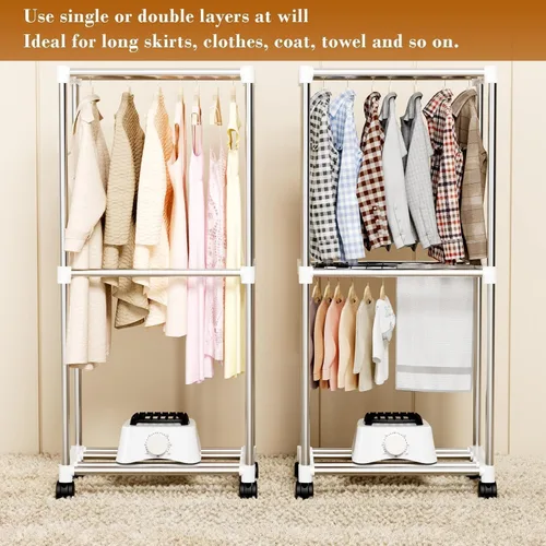 Miniatura 6 de Secadora de ropa, secadora portátil con temporizador, armario de secado de ropa de 60 pulgadas con gran capacidad, secadora eléctrica/estante