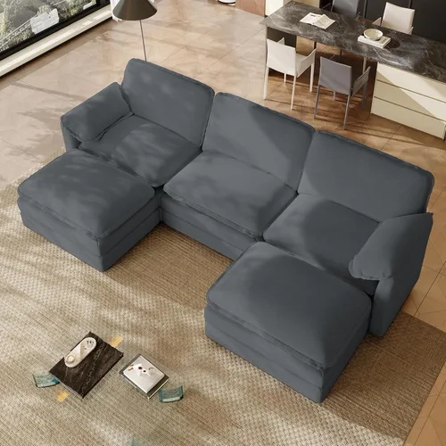 Miniatura 21 de Sofá modular de gran tamaño de 145 pulgadas, sofá de nube en forma de U, moderno juego de sofá de 6 asientos para sala de estar, cómodo asiento Gris