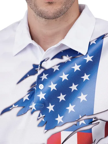 Miniatura 5 de PAGYMO Camisas de golf para hombre, divertidas camisas de golf para hombres, camisas polo hawaianas para hombres, camisa patriótica con estampado