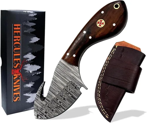 Miniatura 10 de Hercules - Cuchillo de caza de Damasco forjado a mano personalizado con funda de cuero, hoja fija, camping, bushcraft, supervivencia, cuchillo al