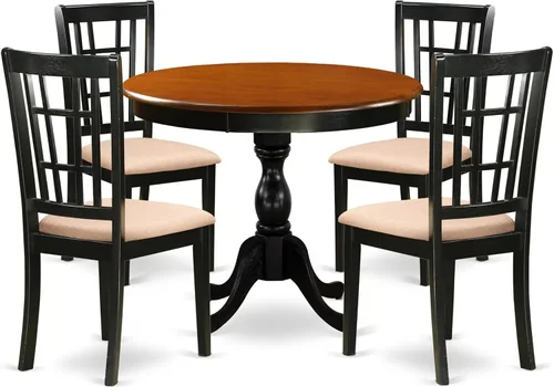 Miniatura 9 de East West Furniture AMNI3-BCH-C - Juego de comedor de 3 piezas para espacios pequeños que contiene una mesa de cocina redonda con pedestal y 2