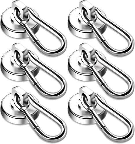 DIYMAG Ganchos magnéticos de 70 libras, paquete de 6 imanes de neodimio resistentes con mosquetón giratorio, ideal para tu refrigerador y otras