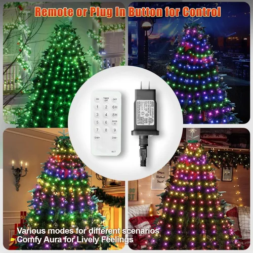Miniatura 4 de 12 modos de luces para árbol de Navidad fáciles con anillo para interiores y exteriores, cadena de 6.56 pies x 12 líneas, 288 luces LED