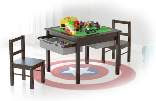 Miniatura 9 de UTEX Juego de mesa de actividades de construcción 2 en 1 de madera para niños y 2 sillas con cajones de almacenamiento, y placa integrada compatible