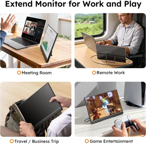 Miniatura 9 de Monitor portátil para portátil FHD 15.6 "1080P Ultra-Slim USB-C y HDMI Segunda pantalla externa para portátil Monitor de viaje Dual Altavoz-Screen