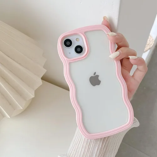 Miniatura 6 de QLTYPRI Funda compatible con iPhone 7/8/SE, bonita funda transparente con marco ondulado rizado para niñas y mujeres, funda protectora de TPU