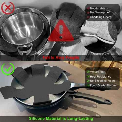Miniatura 3 de Protectores de ollas y sartenes, almohadilla protectora de silicona de 3 piezas, protector de sartén apilable. Tiene un diseño único de apertura