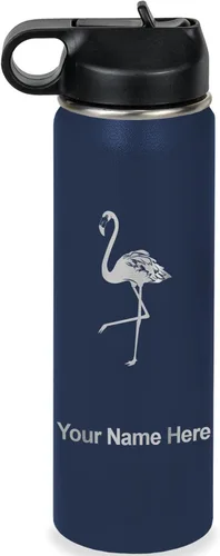 Miniatura 49 de LaserGram Botella de agua personalizada, flamenco, acero inoxidable de doble pared aislada al vacío con popote superior, regalo grabado