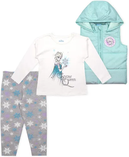 Disney Frozen Elsa - Conjunto de camisa de manga larga para niñas chaleco y leggings para niños pequeños color blancogrisazul Morado 2T