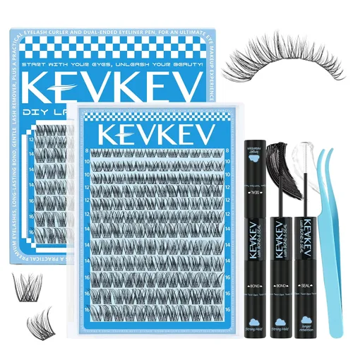 Miniatura 24 de KEVKEV Racimos de pestañas 144 unidades, racimos de pestañas naturales tenues, extensión de pestañas de banda fina y suave, mezcla de longitudes