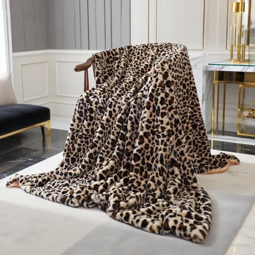Miniatura 12 de Velboa Manta de Leopardo Súper Suave de Doble Capa Ropa de Cama Funda Gruesa para Sofá Manta de Piel Sintética Peluda y Difusa