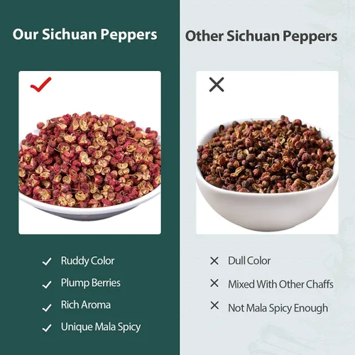 Miniatura 5 de Soeos granos de pimienta Sichuan, 4 onzas (113g), auténtico grano de pimienta rojo Szechuan, efecto adormecedor y hormigueo, menos semillas, sabor