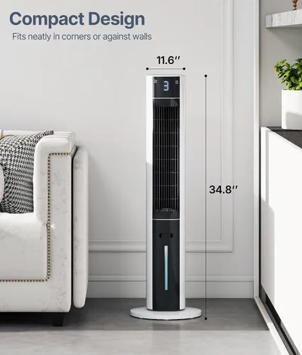 Miniatura 9 de Enfriador de pantano de aire evaporativo: ventiladores de enfriamiento de 38 pulgadas que soplan aire frío para dormitorio, ventilador de torre