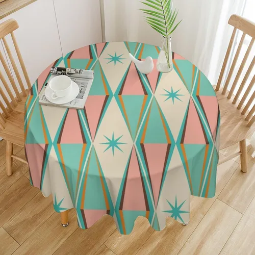 Miniatura 16 de Mantel retro moderno de mediados de siglo, diseño de colores retro de los años 50, resistente al agua, mantel lavable para cocina, comedor, fiesta