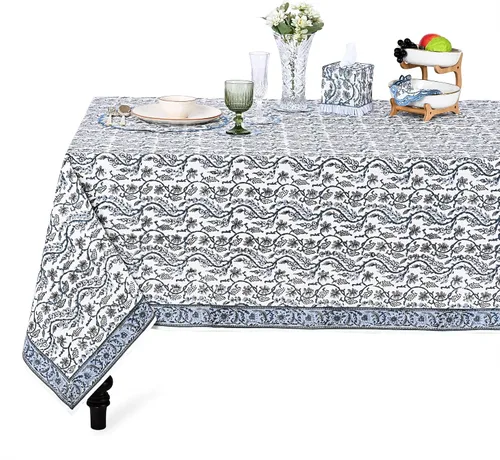 Miniatura 36 de Ridhi - Mantel cuadrado 100% algodón con estampado en bloque, lavable, para Halloween, Acción de Gracias, Navidad, fiestas, bodas, decoración