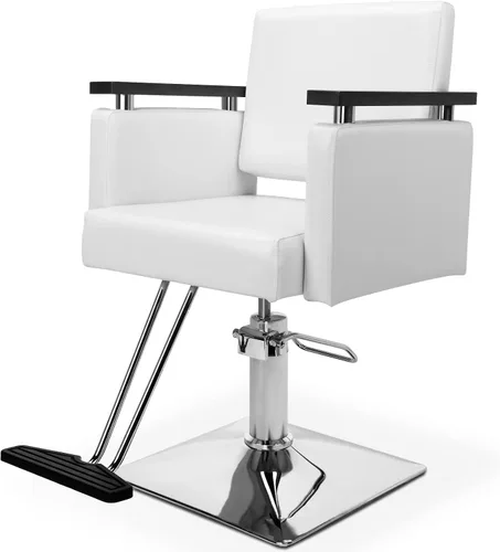 Miniatura 11 de OmySalon Silla hidráulica para peluquería, silla de peluquería moderna con base cuadrada y reposapiés, giro de 360 grados, equipo de spa de belleza