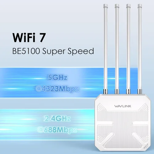 Miniatura 2 de WAVLINK Extensor WiFi 7 BE5100 para exteriores, repetidor WiFi de largo alcance para exteriores de doble banda, punto de acceso, enrutador de malla