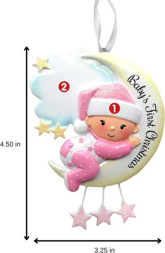 Miniatura 4 de 2025 Adorno de Primera Navidad del Bebé - Niña en la Luna - Recuerdo Personalizado de Vacaciones – Adorno Personalizado de Mi Primera Navidad
