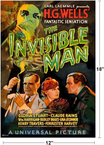 Miniatura 3 de Póster de The Invisible Man de Claude Rains, pósteres vintage de película de terror, monstruo clásico de Halloween, póster de pared de 12 x 18