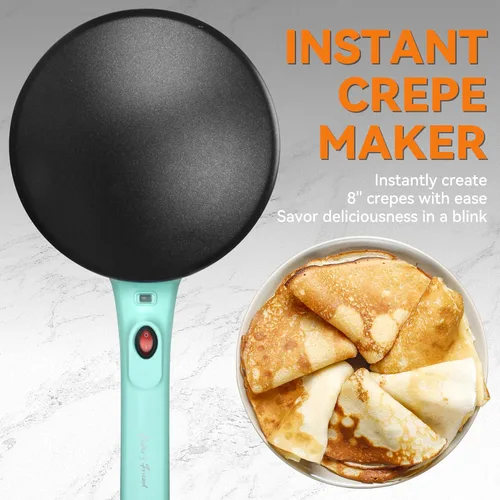 Miniatura 2 de Baker's Friend Crepera Electrica - Máquina para hacer crepas instantánea con asa, superficie de cocción antiadherente de 8 pulgadas, color aguamarina
