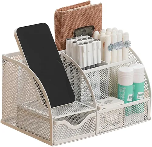 Miniatura 4 de Organizador de artículos de escritorio de malla metálica para oficina, soporte para lápices, brochas de maquillaje, organizador de cosméticos
