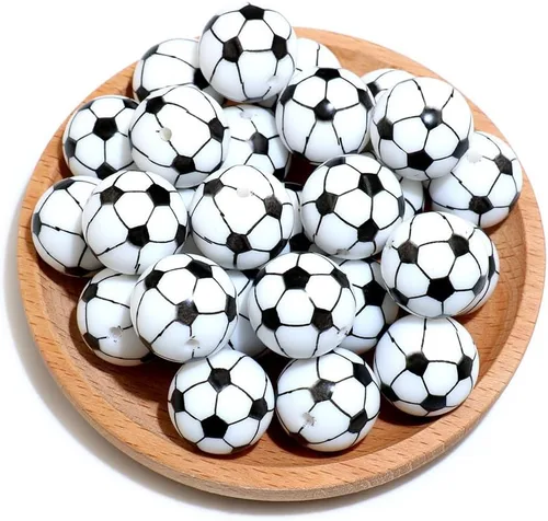 Miniatura 17 de 36 cuentas de silicona para fabricación de llaveros de 0.47 pulgadas y 0.59 pulgadas a granel de béisbol, baloncesto, fútbol, deporte, focal