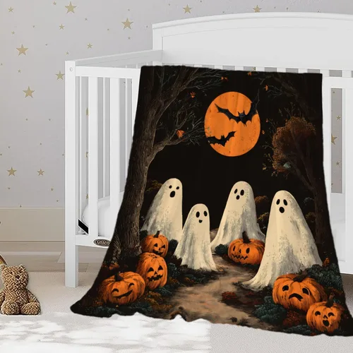 Miniatura 19 de YeeJu Manta de Halloween de calabaza espeluznante vintage para bebé y mascota, acogedora, suave y mullida, manta de forro polar de felpa para sofá