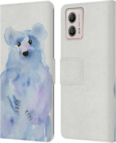 Head Case Designs Officially Licensed Wyanne Blue Watercolour Bear Animals 2 Leather Book Wallet Case Cover Compatible with Motorola Moto G53 5G