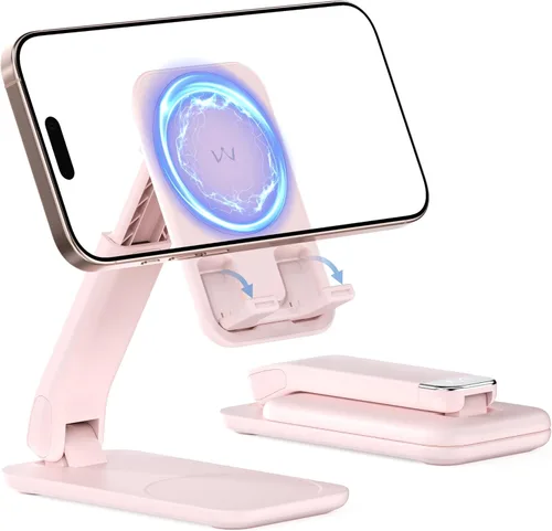 Miniatura 10 de iWALK Soporte magnético para teléfono celular para escritorio, soporte de teléfono móvil ajustable en ángulo y altura, soporte magnético plegable