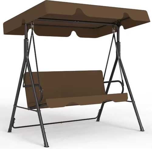 Miniatura 12 de Murago - Silla de columpio para patio al aire libre con dosel ajustable, columpio para patio al aire libre con soporte resistente para 3 personas