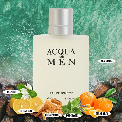 Miniatura 2 de Acqua Spray Eau de Toilette para hombre – Perfume fresco cítrico acuático para hombre con bergamota y notas de mar – 3.4 fl oz/3.4 fl oz