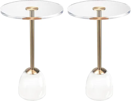 Miniatura 9 de Mesa auxiliar de acrílico transparente, mesa auxiliar gruesa con metal de latón cepillado, mesita de noche transparente, mesas de bebidas, mesita