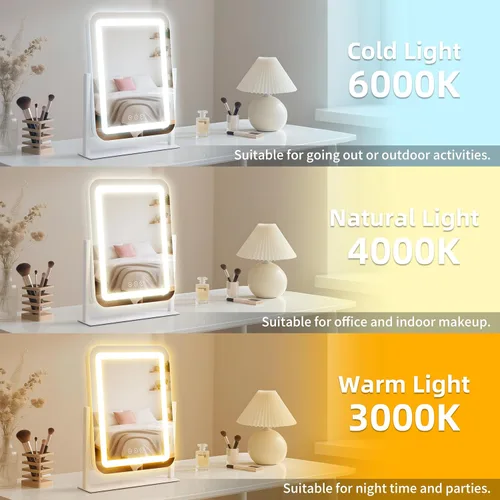 Miniatura 3 de Espejo de tocador con luces, espejo de maquillaje LED de 13.1 x 16.7 pulgadas, espejo de maquillaje iluminado con luces, control táctil inteligente