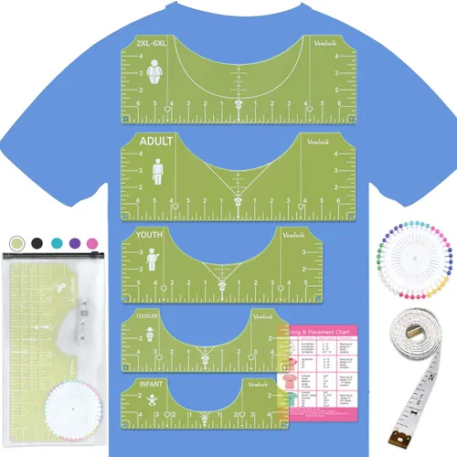 Miniatura 13 de Vowlove Regla de camiseta para una alineación precisa, herramienta de colocación en el centro y el pecho izquierdo para hacer camisas, compatible 01