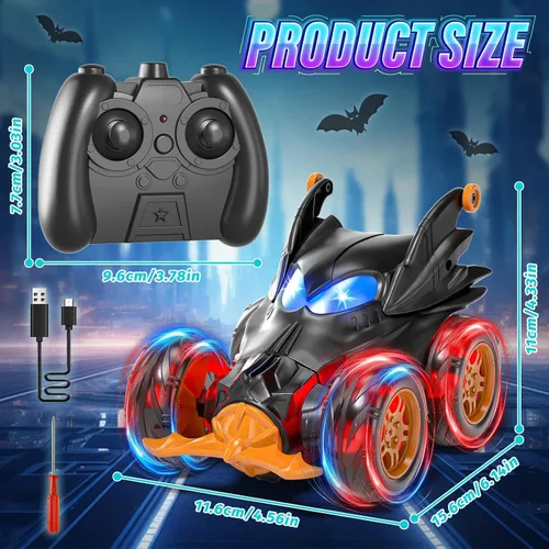 Miniatura 7 de Bat - Autos de control remoto para niños de 4 a 7 años, 2.4 GHz recargable a control remoto con luces frías, juguetes de regalo para niños de 4, 5