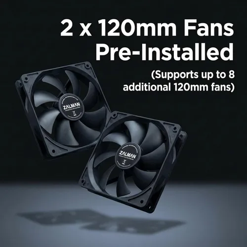 Miniatura 4 de Zalman Funda para PC de escritorio ATX de media torre S4, 2 ventiladores silenciosos de 4.724 in preinstalados, panel lateral teñido completo, GPU