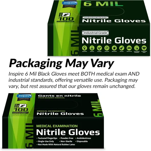 Miniatura 6 de Inspire HEAVY DUTY ORIGINAL - Guantes elásticos de nitrilo negro, desechables, sin látex, para alimentos, mecánico, 6 mil negro o naranja de 0.315 in