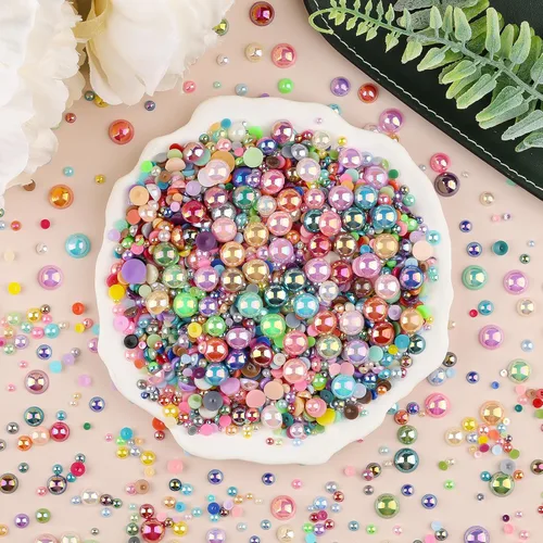 Miniatura 2 de Perlas de parte trasera plana de 3.53 oz para manualidades, 2300 unidades de diamantes de imitación de perlas semicirculares para uñas, cuentas