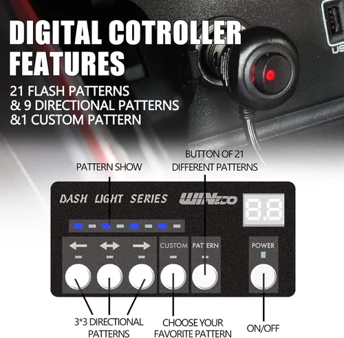 Miniatura 7 de Luces estroboscópicas de emergencia en ámbar para salpicadero WINECO con pantalla digital, controlador de advertencia de seguridad, barra de luz
