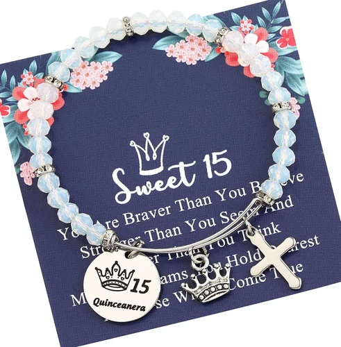 FEELMEM Pulsera con cuentas para niña dulce 15, regalo de quinceañera, regalo de quinceañera, fiesta de cumpleaños 15, regalos para ella