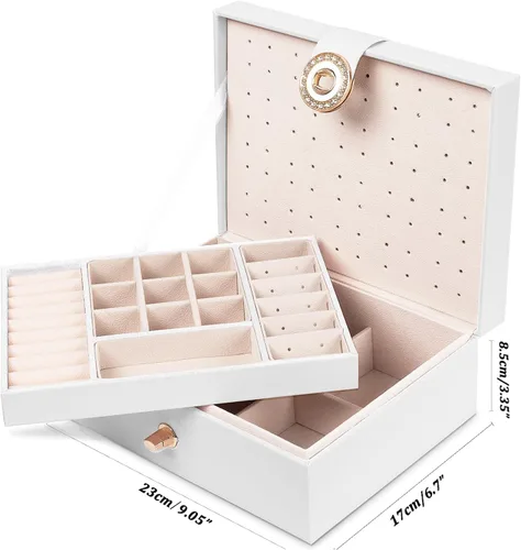 Miniatura 15 de Joyero de pendientes para mujeres y niñas, organizador de aretes de 5 capas, caja organizadora de joyas blanca con candado, collares y aretes